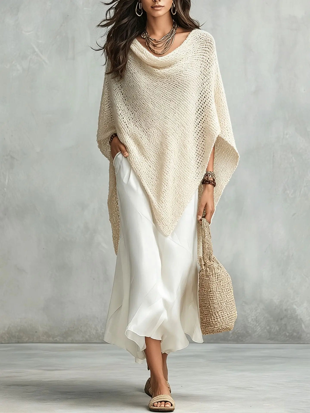 Yasmin Knit Poncho Maxi Dress Set