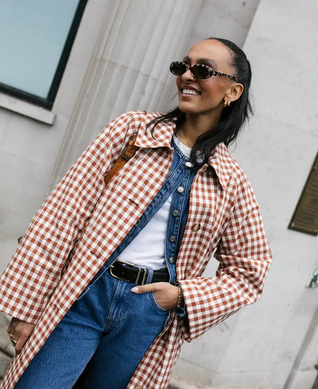 Hazel Gingham Trench Coat