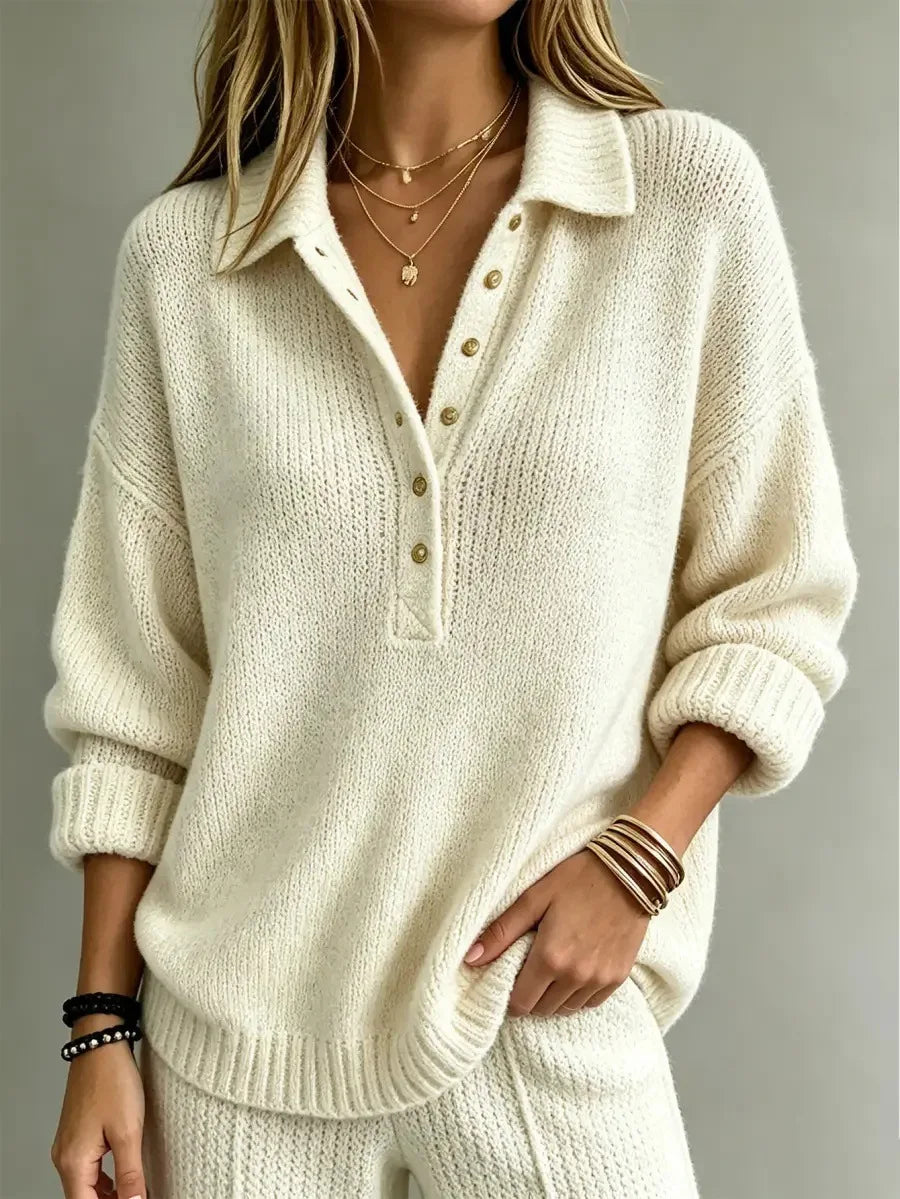 Hazel Button Neck Polo Sweater