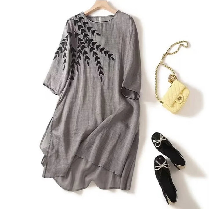Evelyn Embroidered Linen Midi Dress
