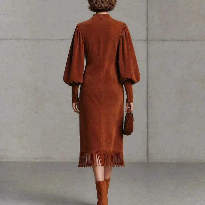 Halcyon Lantern Sleeve Fringe Dress