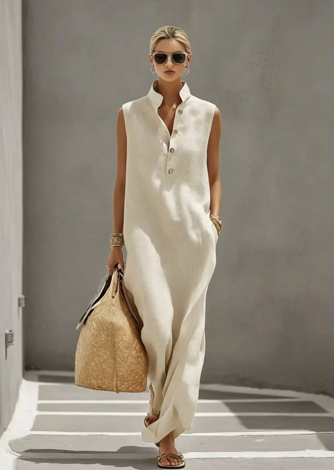 Ismerie Elegant Chic Linen Maxi Dress