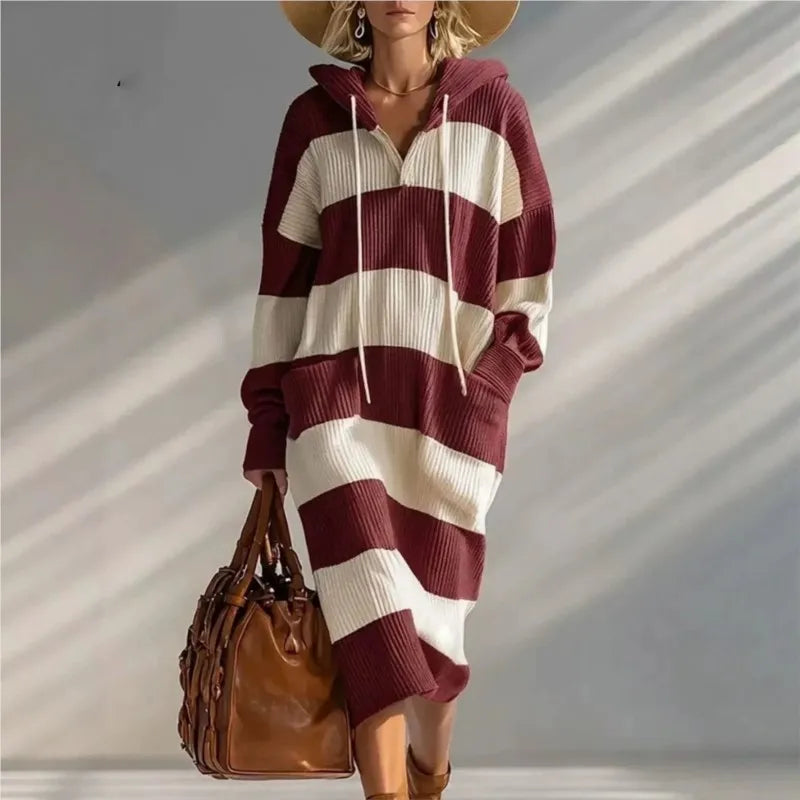 Faye Striped Knit Hooded Dress