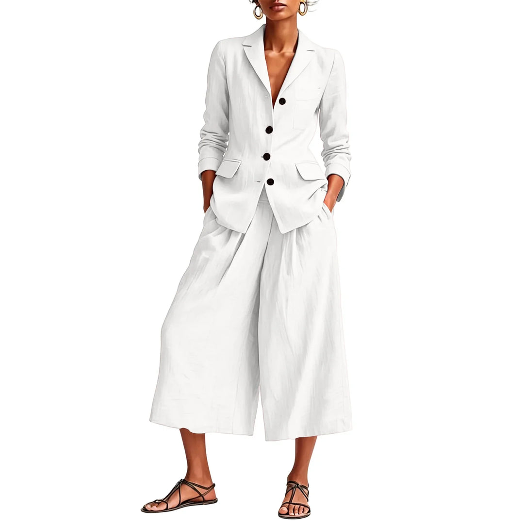 Danica Linen Blazer and Wide Leg Capri Set