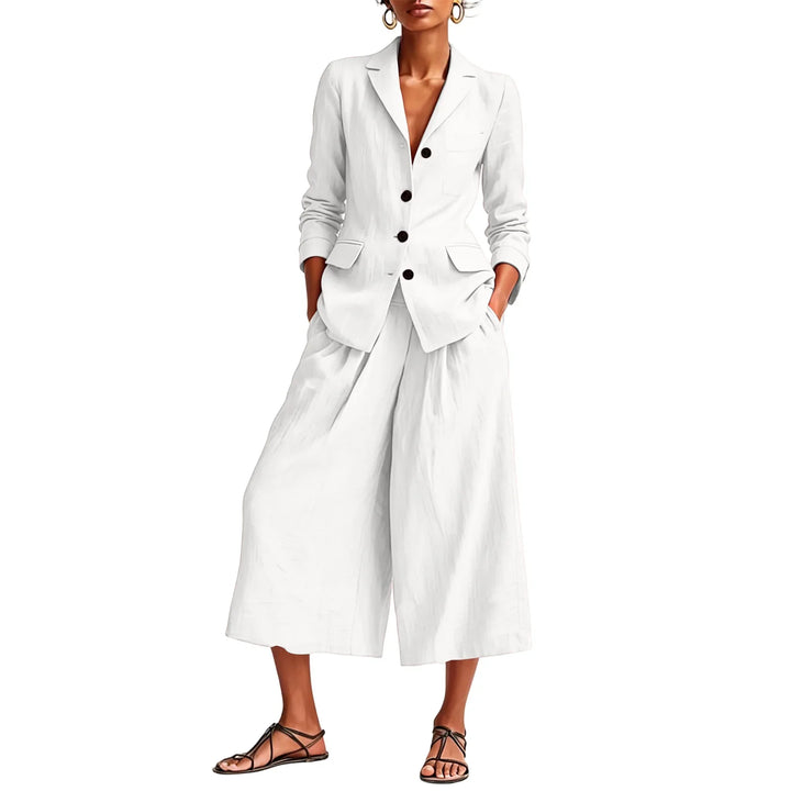 Danica Linen Blazer and Wide Leg Capri Set