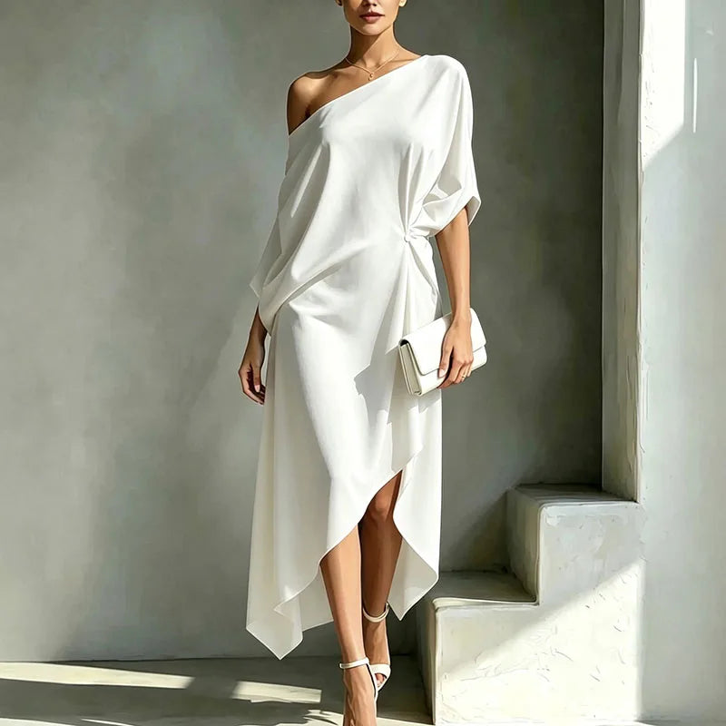Oleena Elegant Asymmetrical Midi Dress