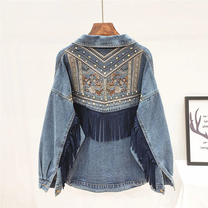 Bianca Embroidered Fringe Denim Jacket