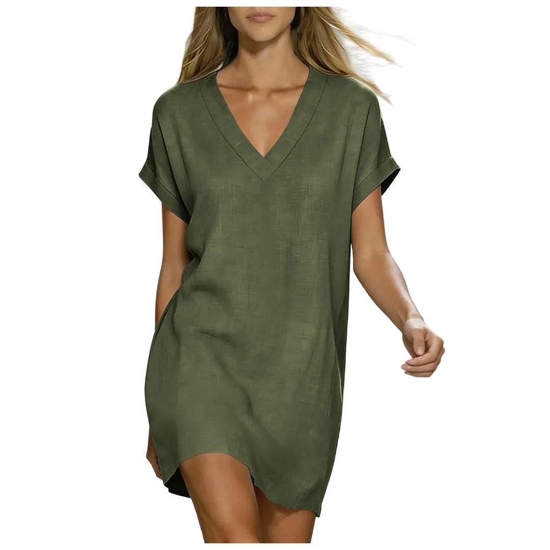 Lucia V Neck Linen Shirt Dress