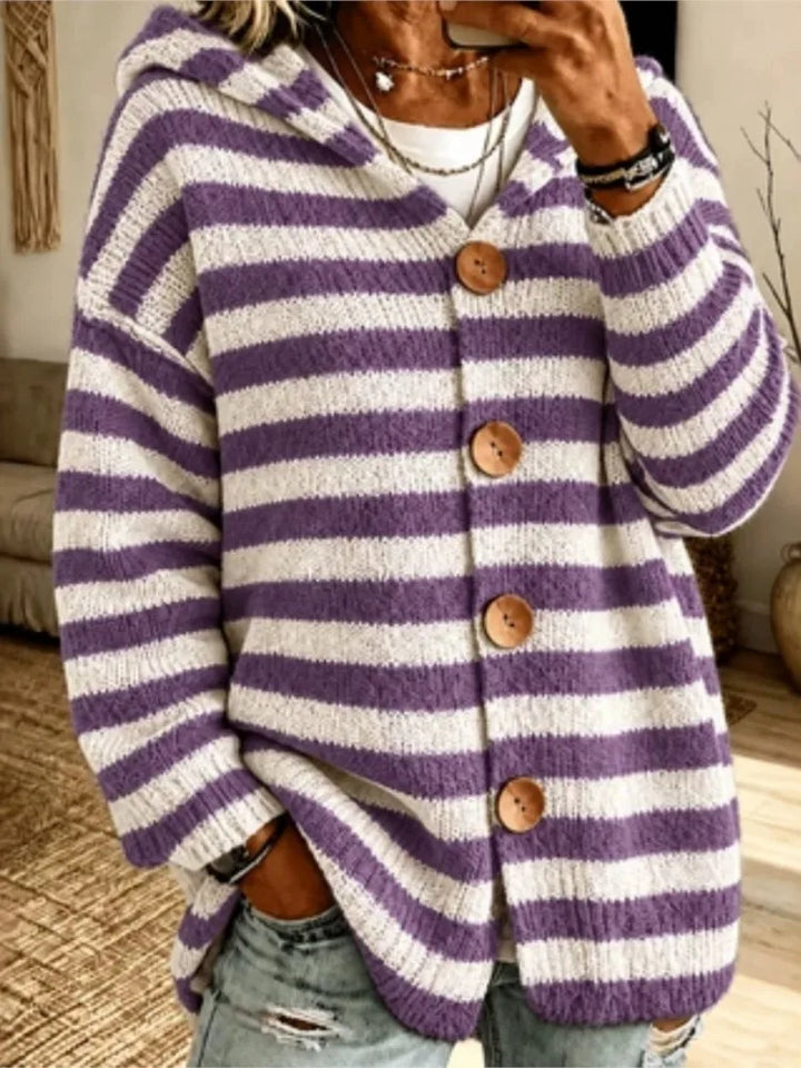 Pia Hooded Striped Button Cardigan