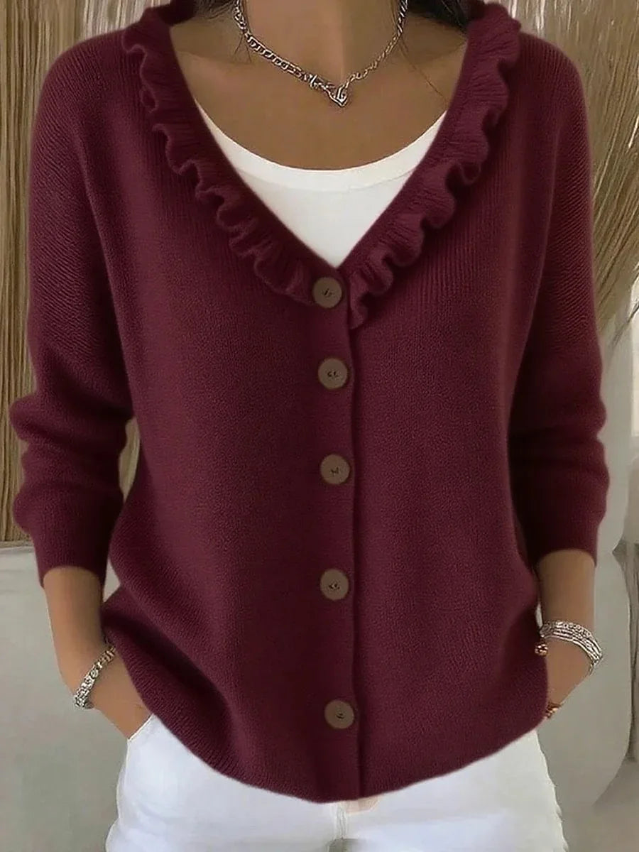 Colette Ruffle Neck Button Cardigan