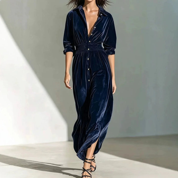 Agnes Button Ruched Maxi Dress