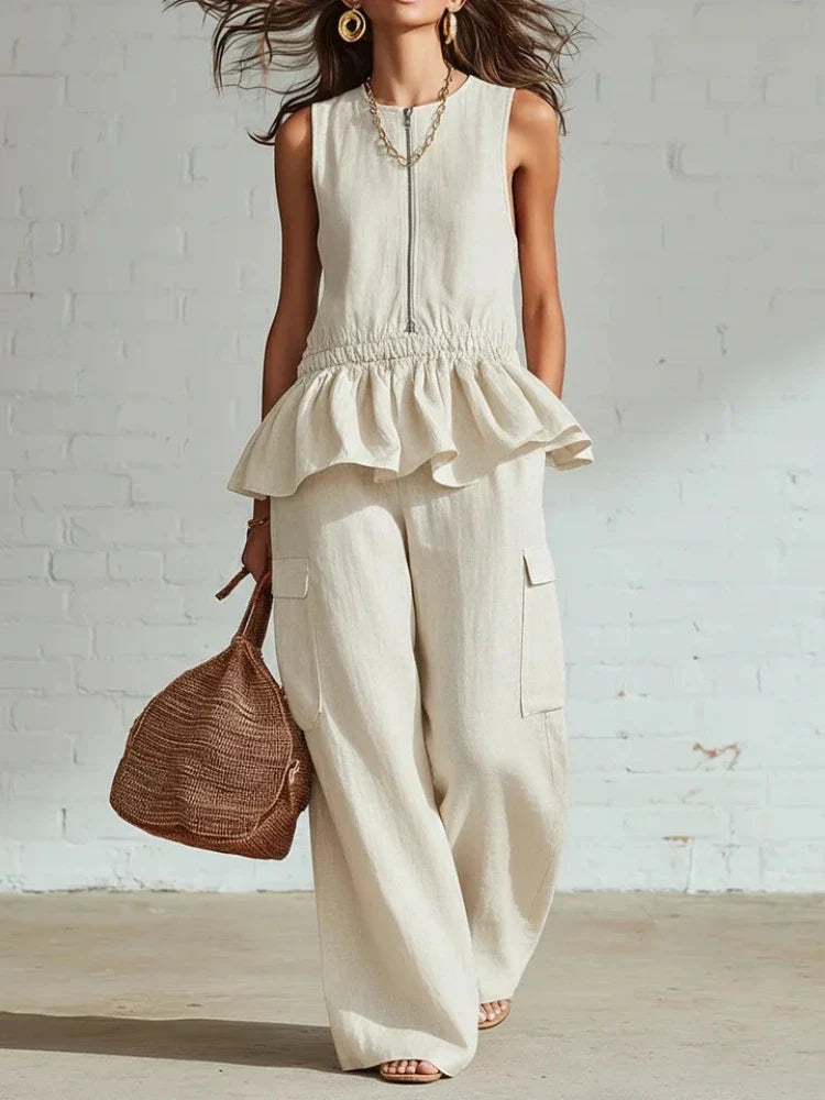 Arya Sleeveless Ruffle Trim Two-Piece Set
