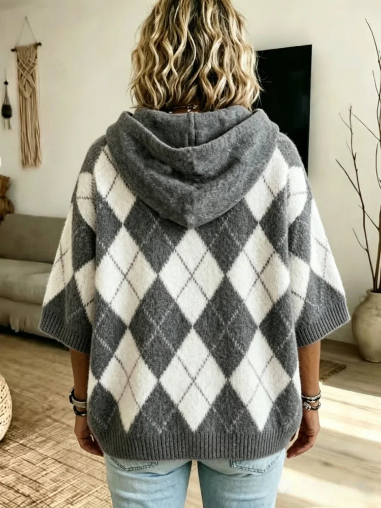 Tobias Argyle Drawstring Hood Knit