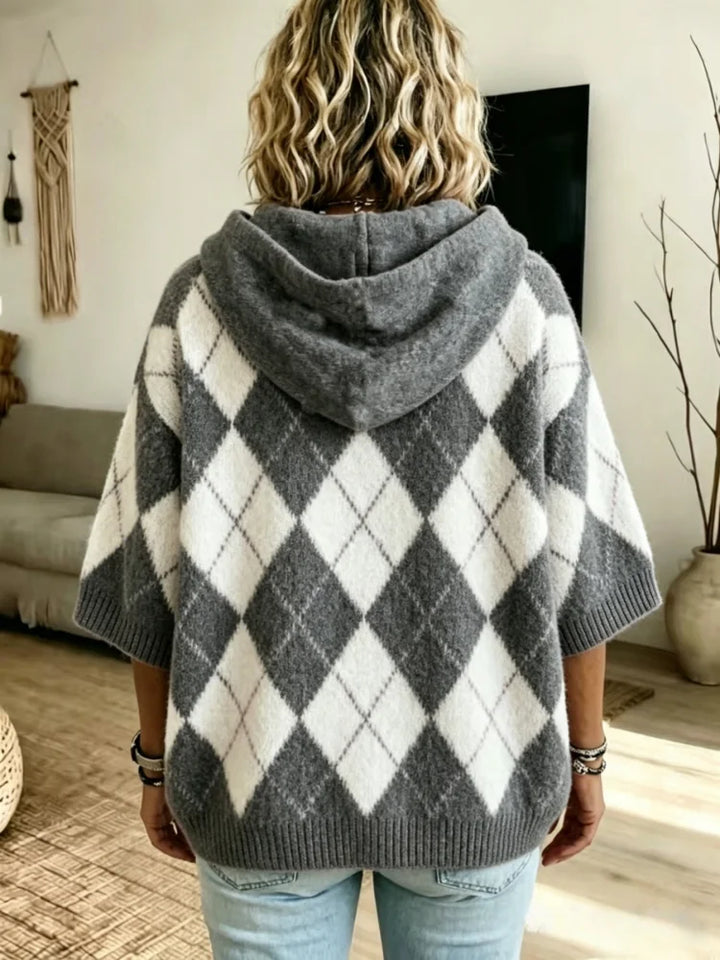 Tobias Argyle Drawstring Hood Knit