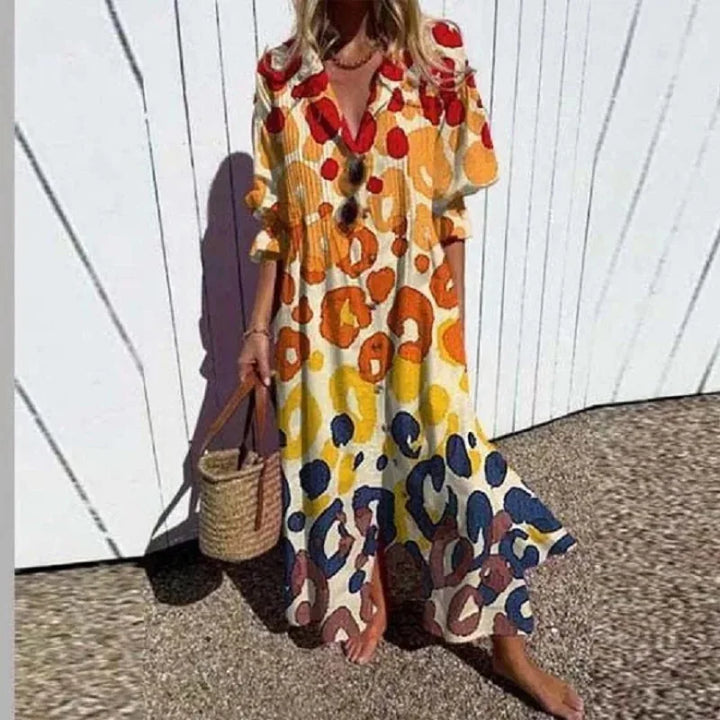 Xenia Casual Printed Long Sleeve Maxi Dress