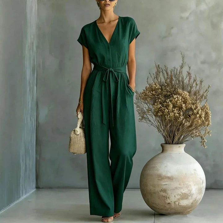Lily Linen Blend  V-Neck Jumpsuit