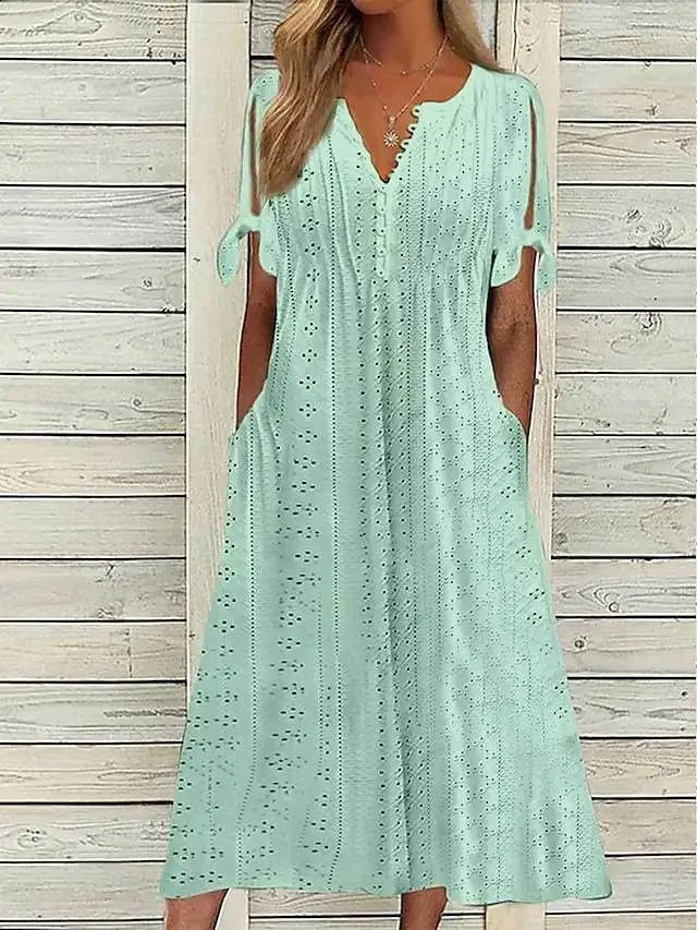Jessalyn V Neck Eyelet Midi Dress