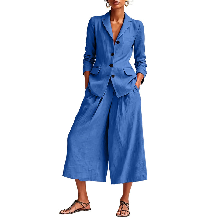 Danica Linen Blazer and Wide Leg Capri Set