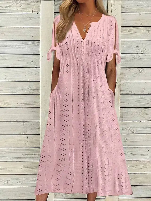 Jessalyn V Neck Eyelet Midi Dress
