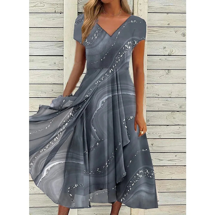 Faustine Casual V Neck Midi Dress