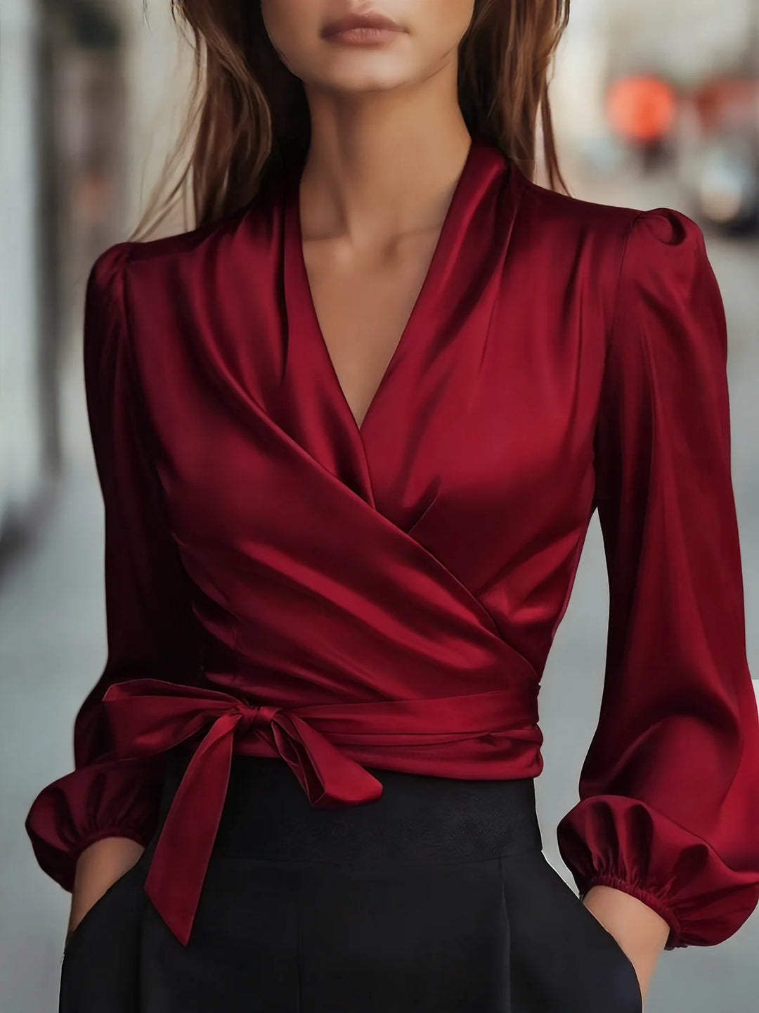 Nerissa Soft Satin Bubble Sleeve Blouse