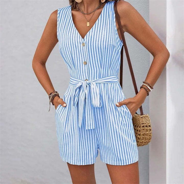 Alessa Striped Tie Waist Romper