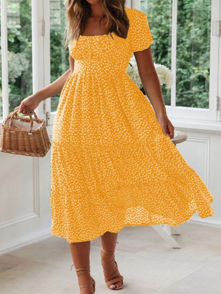 Aleena Floral Puff Sleeve Midi Dress