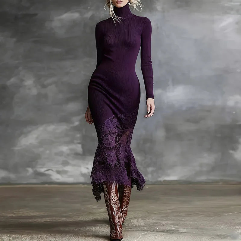 Novari Ribbed Turtleneck Dress