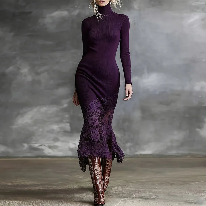 Novari Ribbed Turtleneck Dress