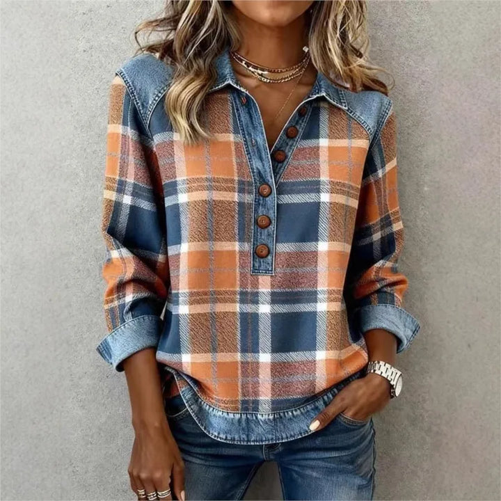 Helena Denim Trim Blouse