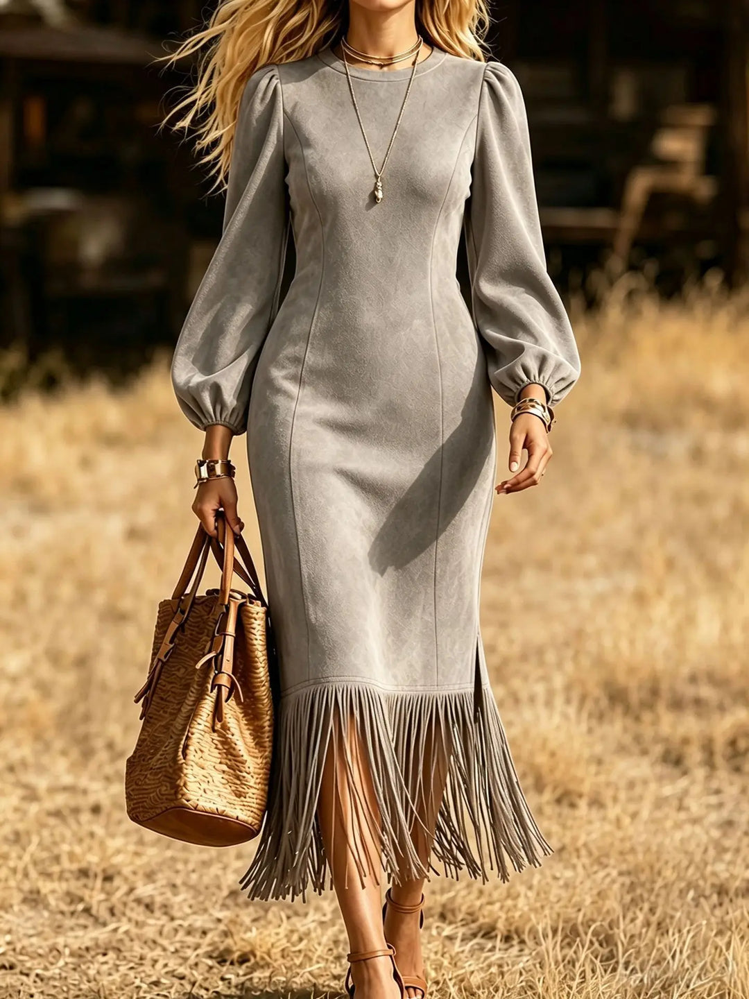 Theodora Fringe Hem Midi Dress