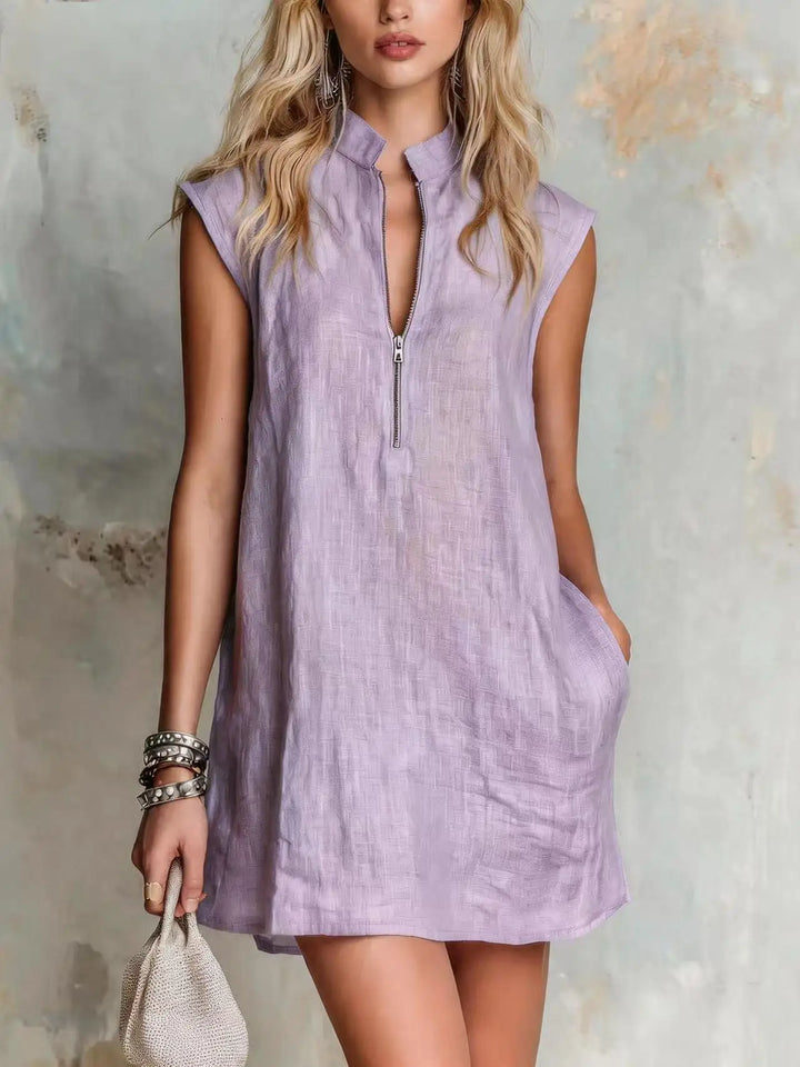 Graciela Half Zip Linen Mini Dress