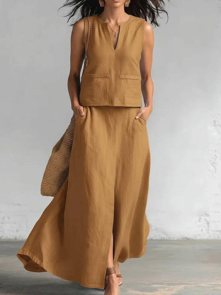 Solene Flowy Linen Skirt Set