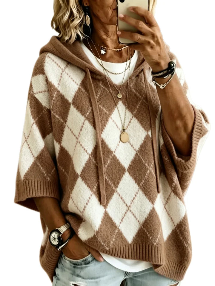 Tobias Argyle Drawstring Hood Knit