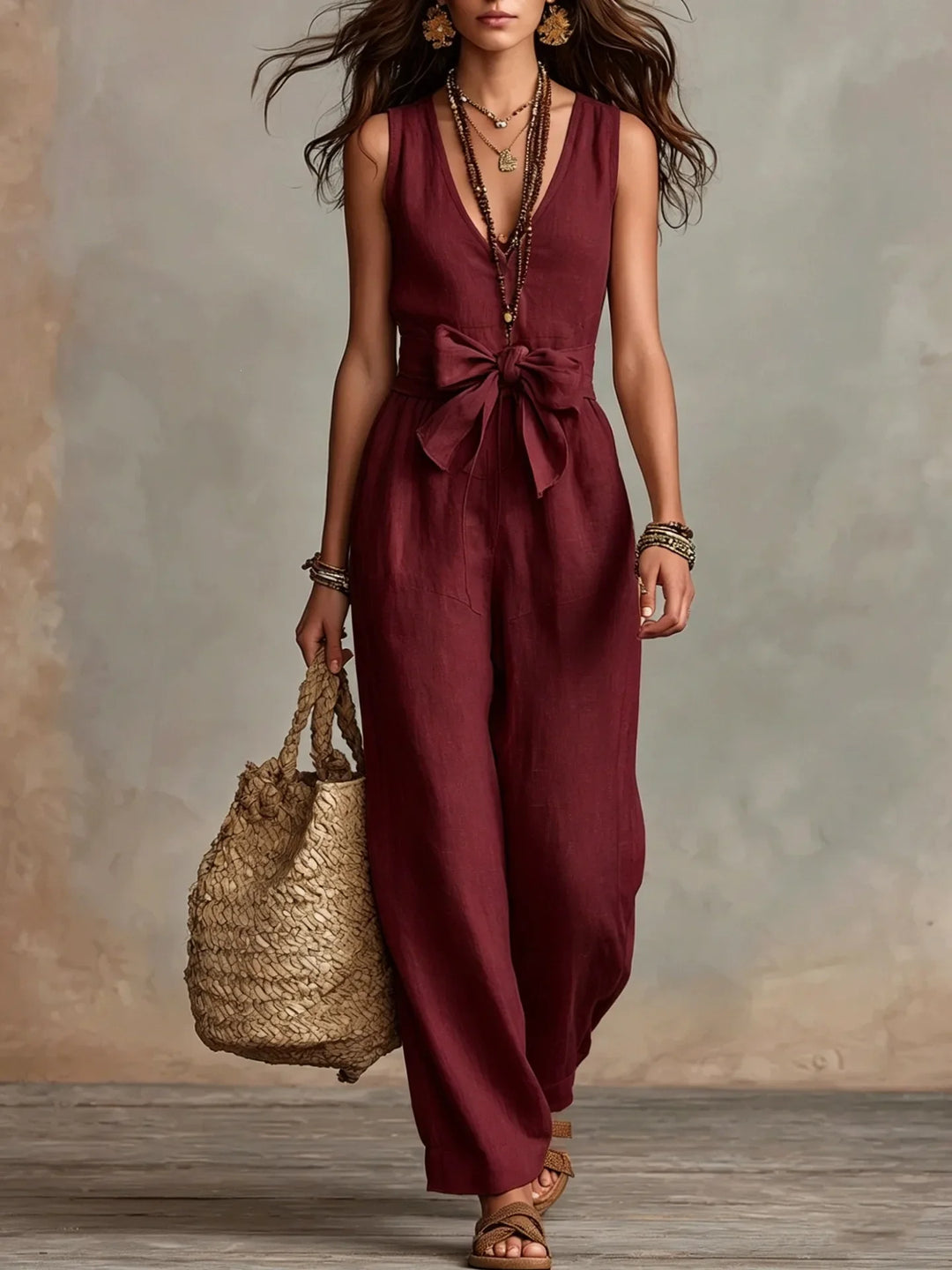 Liora Front Tie Linen Jumpsuit