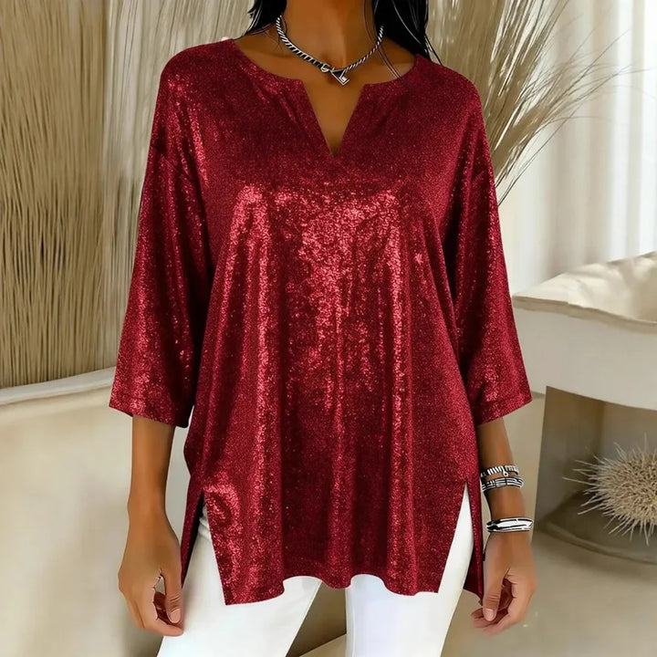 Amara Shimmer Split Neck Blouse