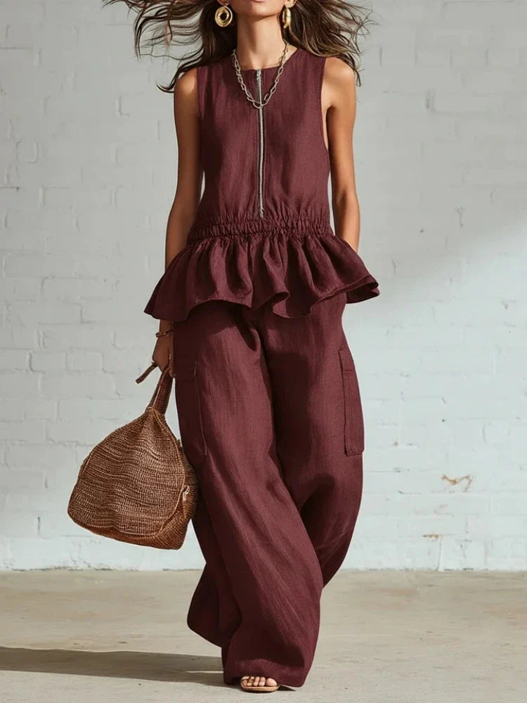 Arya Sleeveless Ruffle Trim Two-Piece Set