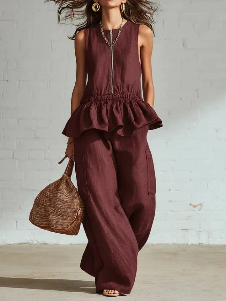 Arya Sleeveless Ruffle Trim Two-Piece Set