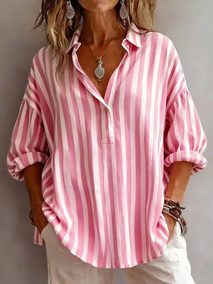 Reena Striped V Neck Blouse