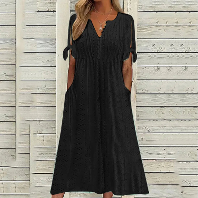 Jessalyn V Neck Eyelet Midi Dress