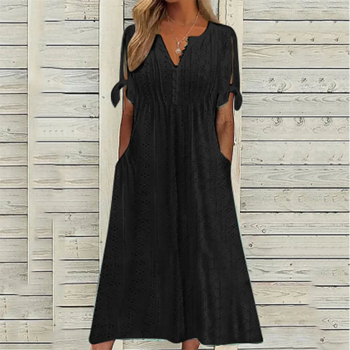 Jessalyn V Neck Eyelet Midi Dress