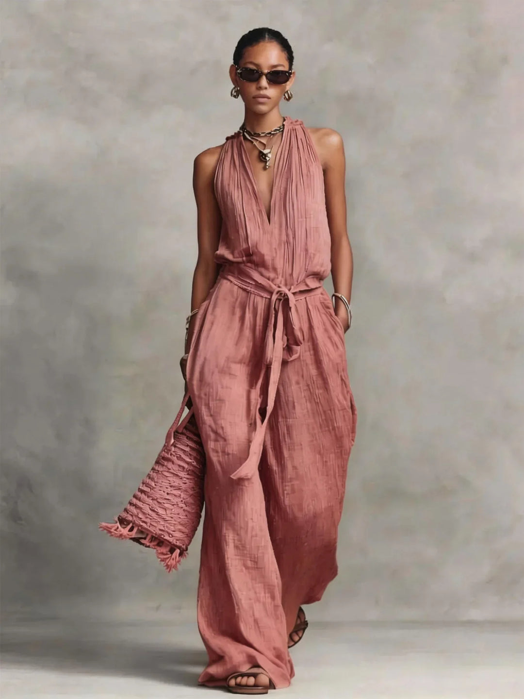 Ciana Front Tie Wide Leg Jumpsuit