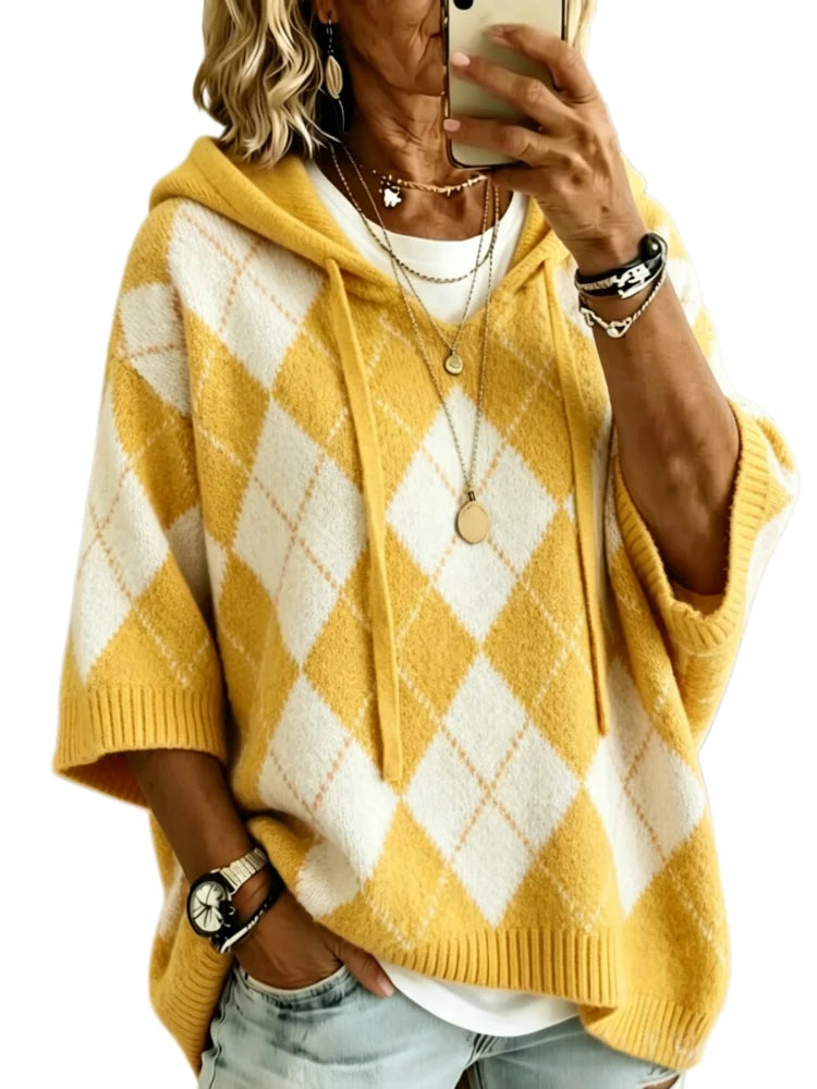 Tobias Argyle Drawstring Hood Knit