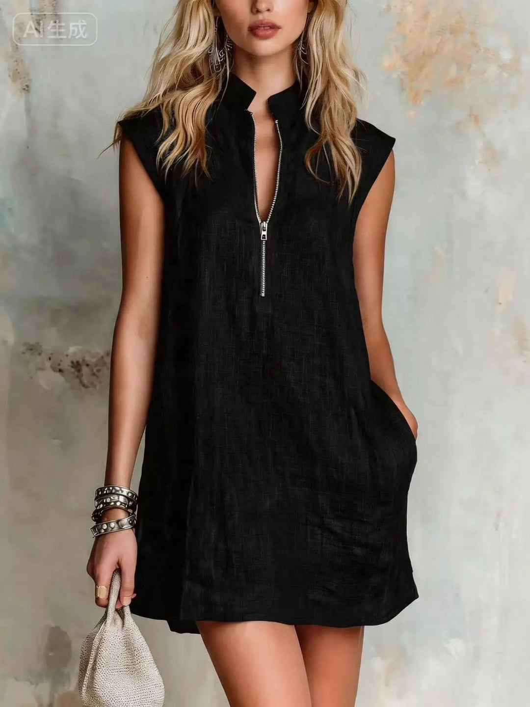 Graciela Half Zip Linen Mini Dress
