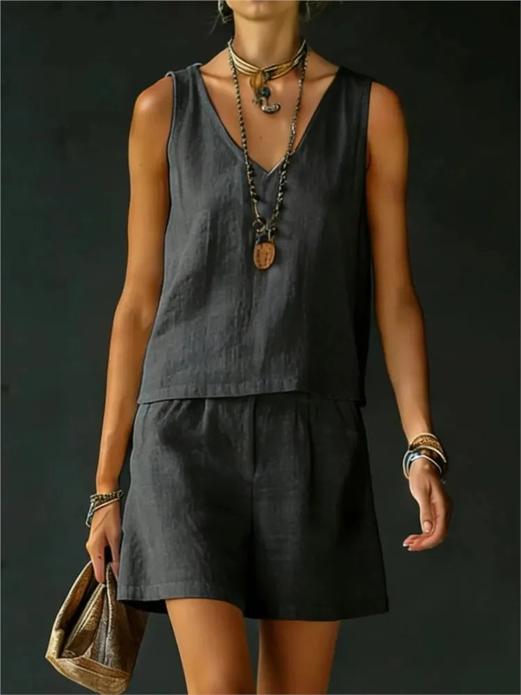 Ilyana Sleeveless V Neck Short Set