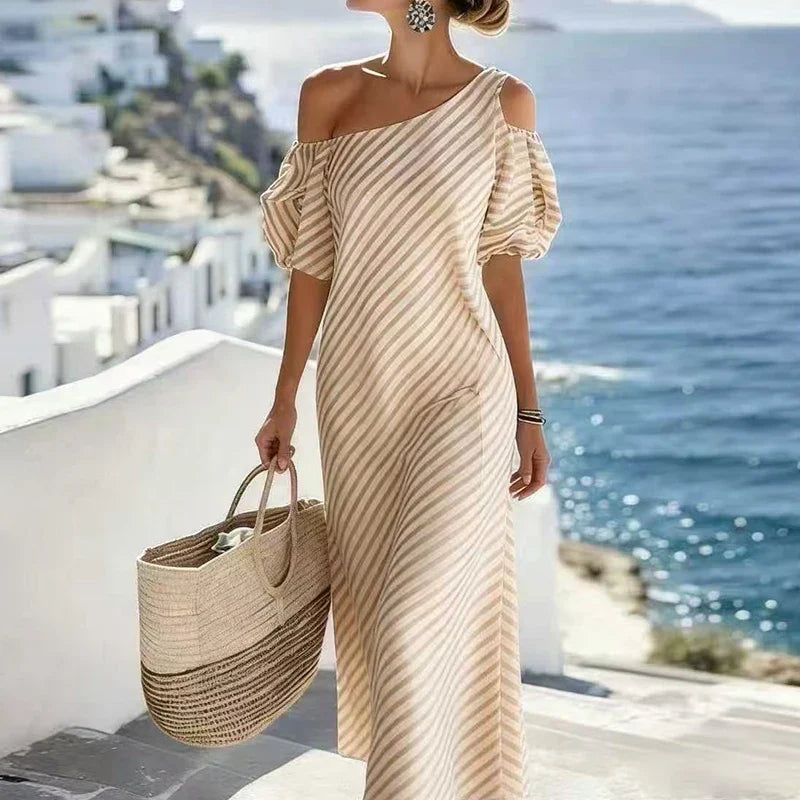 Lara Bohemian Striped One Shoulder Maxi Dress