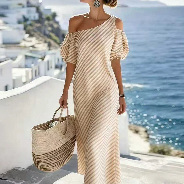Lara Bohemian Striped One Shoulder Maxi Dress
