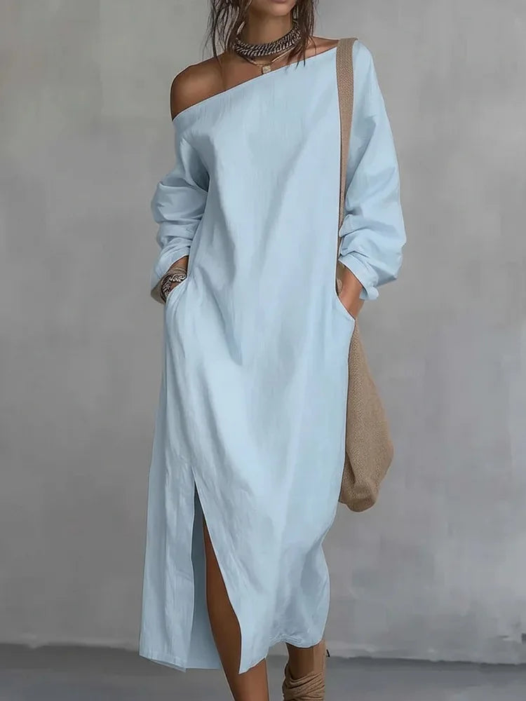 Noelia One Shoulder Linen Maxi Dress