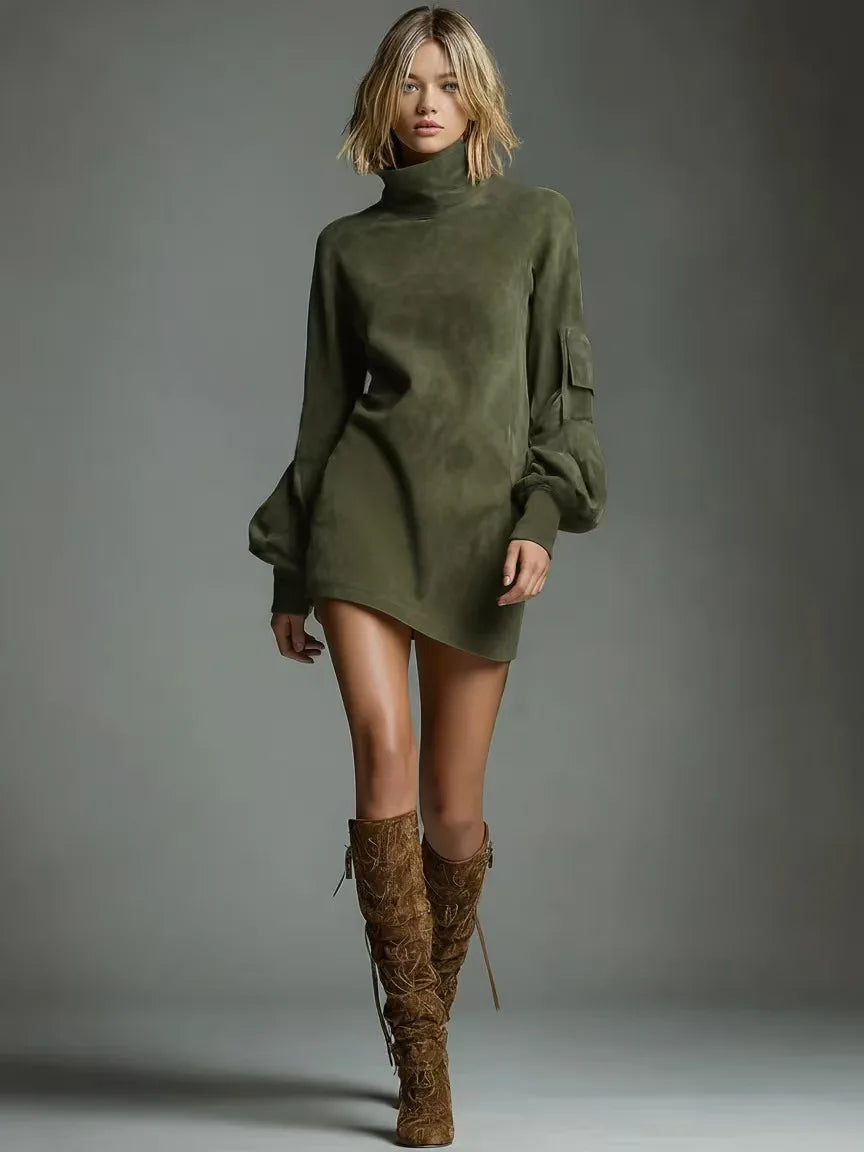 Velora Suede Turtleneck Dress