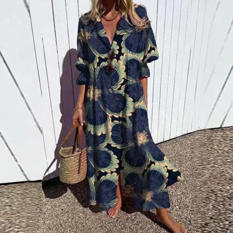 Xenia Casual Printed Long Sleeve Maxi Dress